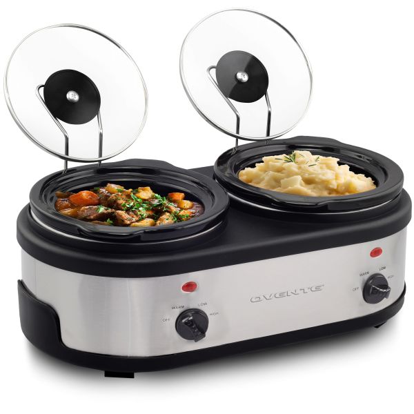 dual slow cooker on a white background