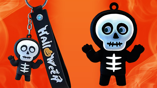 Skeleton Keychain Giveaway on an orange background