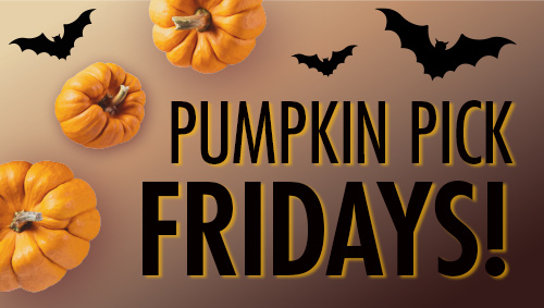 Pumpkin Picks Fridays on a brown background