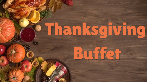 Thanksgiving Buffet on a wood background